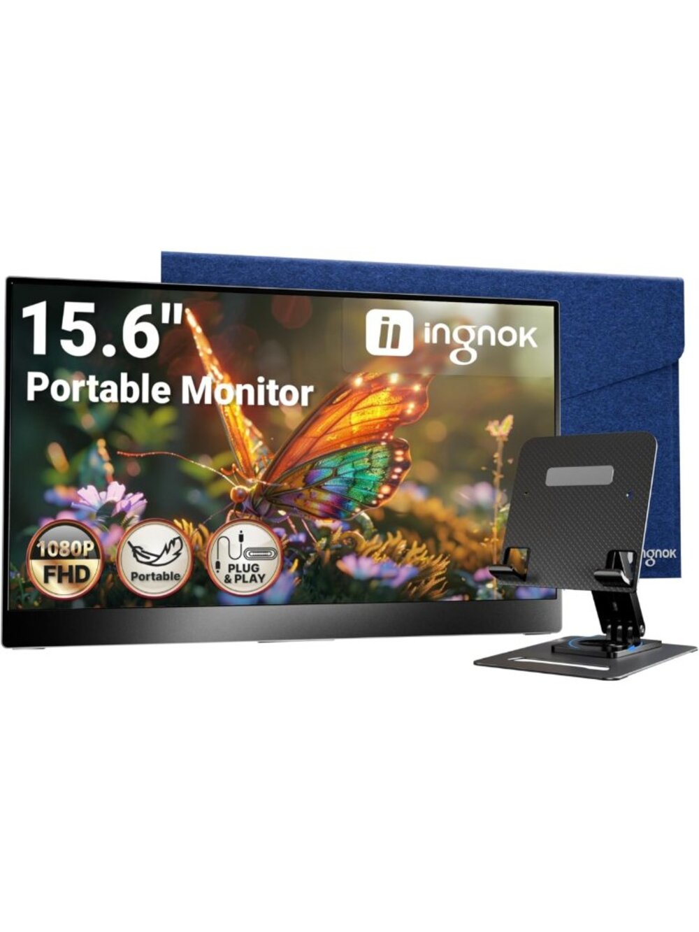 15.6'' FHD Portable Monitor - Ultra Slim External Screen for Laptop, PC, PS4
